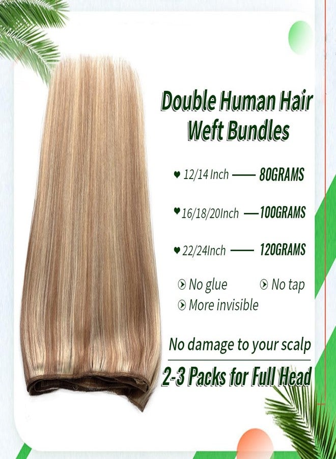Valiilo Ombre Sew in Hair Extensions Real Human Hair 12 Inch Weft Hair Extension Human Hair Golden Brown to Bleach Blonde Highlight Remy Human Hair for Thick Hair 80G - Image 3