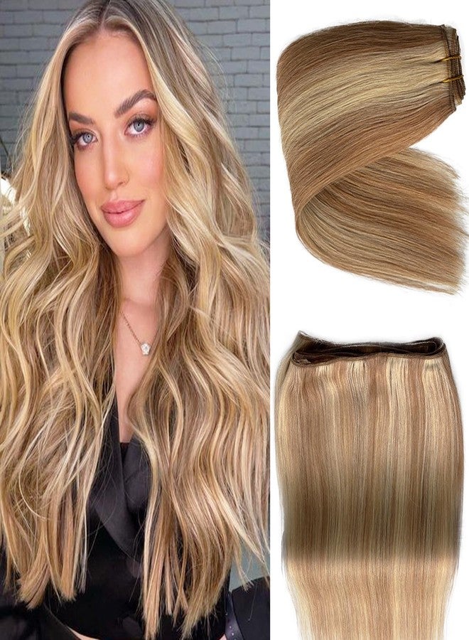 Valiilo Ombre Sew in Hair Extensions Real Human Hair 12 Inch Weft Hair Extension Human Hair Golden Brown to Bleach Blonde Highlight Remy Human Hair for Thick Hair 80G - Image 1