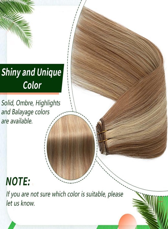 Valiilo Ombre Sew in Hair Extensions Real Human Hair 12 Inch Weft Hair Extension Human Hair Golden Brown to Bleach Blonde Highlight Remy Human Hair for Thick Hair 80G - Image 4