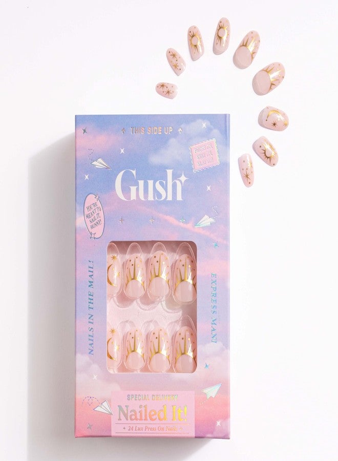 Gush Beauty Press On Nails | Reusable Extensions | Artificial Nails Set | Long Lasting Design | Glue Tabs and nail glue included | Pack of 24 Nails | For women (Celestial Gold - Short Round) - Image 4