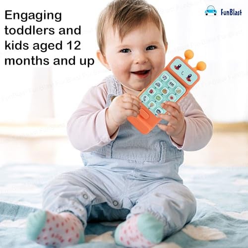 FunBlast Musical Mobile Phone Toy for Kids – Interactive Baby Toy with Light & Sound, Cartoon Face & Fun Buttons, Early Learning Educational Toy for Boys & Girls (Orange) - Image 4