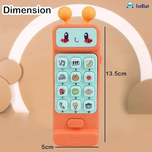 FunBlast Musical Mobile Phone Toy for Kids – Interactive Baby Toy with Light & Sound, Cartoon Face & Fun Buttons, Early Learning Educational Toy for Boys & Girls (Orange) - Image 3