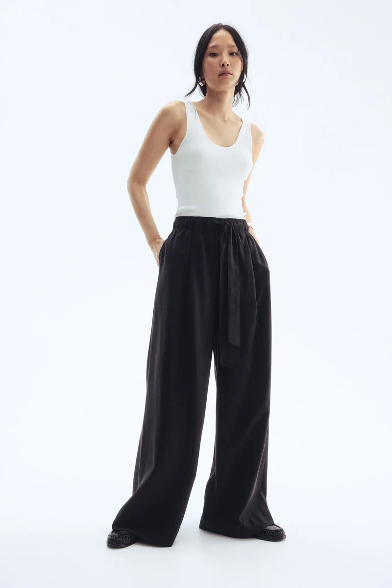 H&M Wide tie-belt trousers