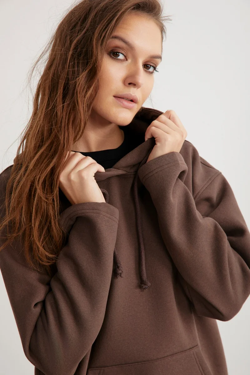 جريميلانج Gayle Women's Hooded Polar Fleece Relaxed Pattern Basic Bitter Coffee Sweatshirt