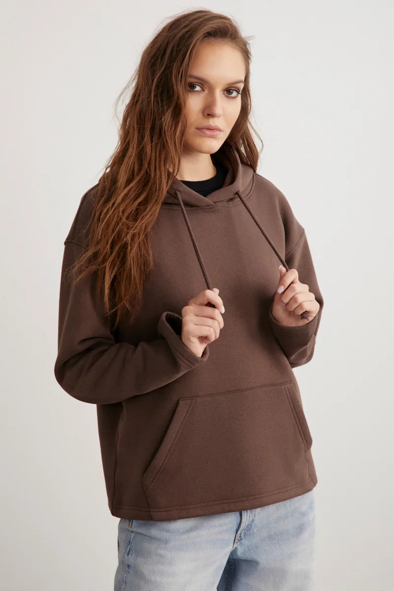 جريميلانج Gayle Women's Hooded Polar Fleece Relaxed Pattern Basic Bitter Coffee Sweatshirt