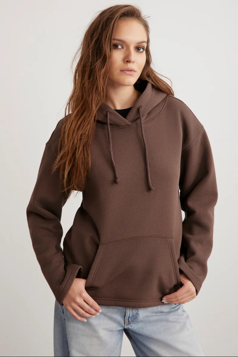 جريميلانج Gayle Women's Hooded Polar Fleece Relaxed Pattern Basic Bitter Coffee Sweatshirt