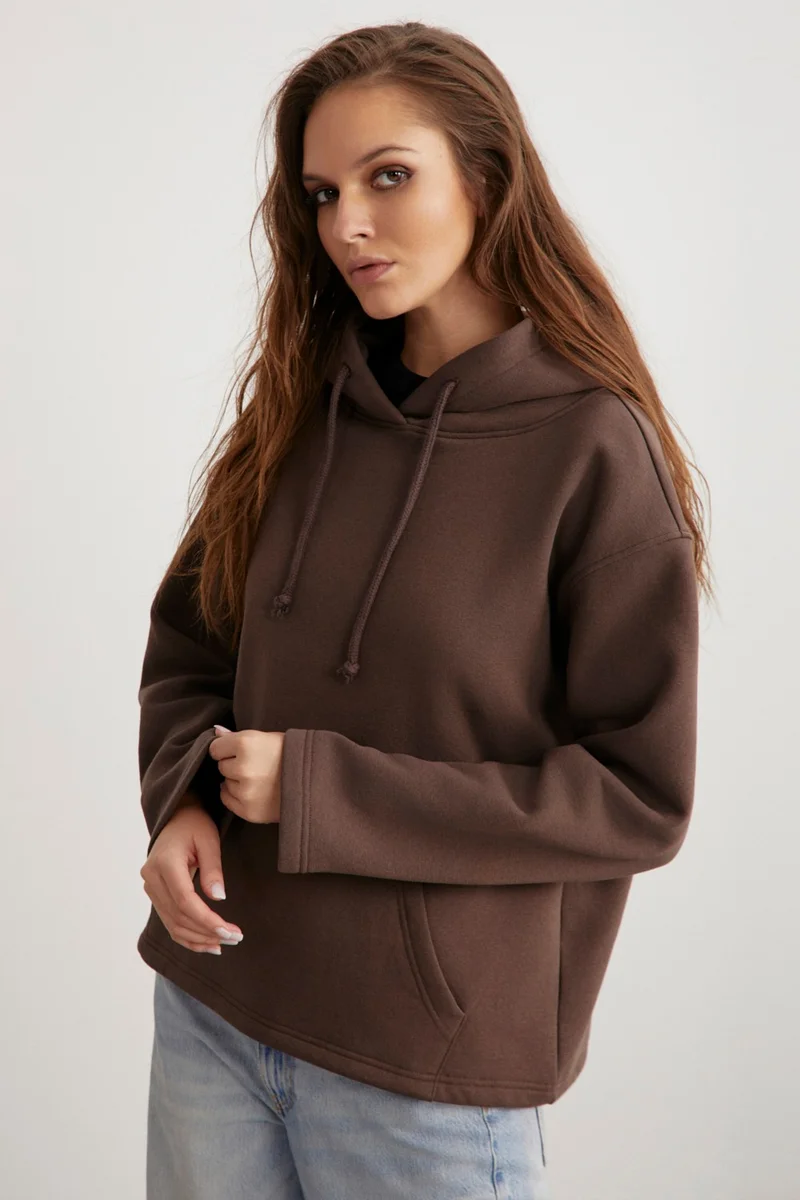 جريميلانج Gayle Women's Hooded Polar Fleece Relaxed Pattern Basic Bitter Coffee Sweatshirt