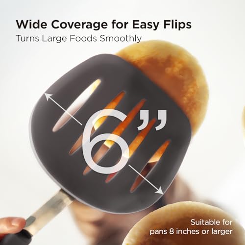 Kitchen Mama WaltzGrip Platinum Silicone Pancake Spatula Turner: Heat Resistant Flexible, Stainless Steel Core, Nonstick, Dishwasher Safe, Flipper – Ideal Kitchen Cookware Egg, Fish, Meat (Metal Gray) - Image 3