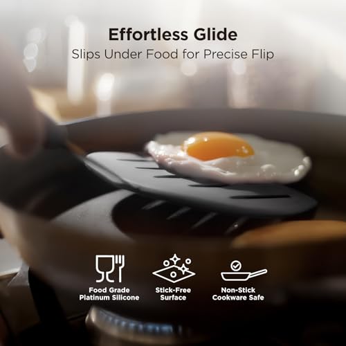 Kitchen Mama WaltzGrip Platinum Silicone Pancake Spatula Turner: Heat Resistant Flexible, Stainless Steel Core, Nonstick, Dishwasher Safe, Flipper – Ideal Kitchen Cookware Egg, Fish, Meat (Metal Gray) - Image 5