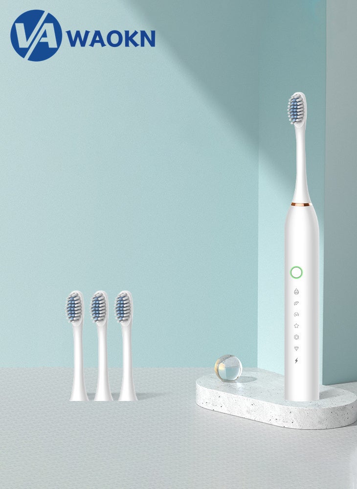 WAOKN Rechargeable Sonic Electric Toothbrush High-frequency Vibration IPX7 Waterproof Power Toothbrush 6 Modes Adjustable and Smart Electric Toothbrush with 4 Detachable Soft-bristle Brush Heads - Image 1
