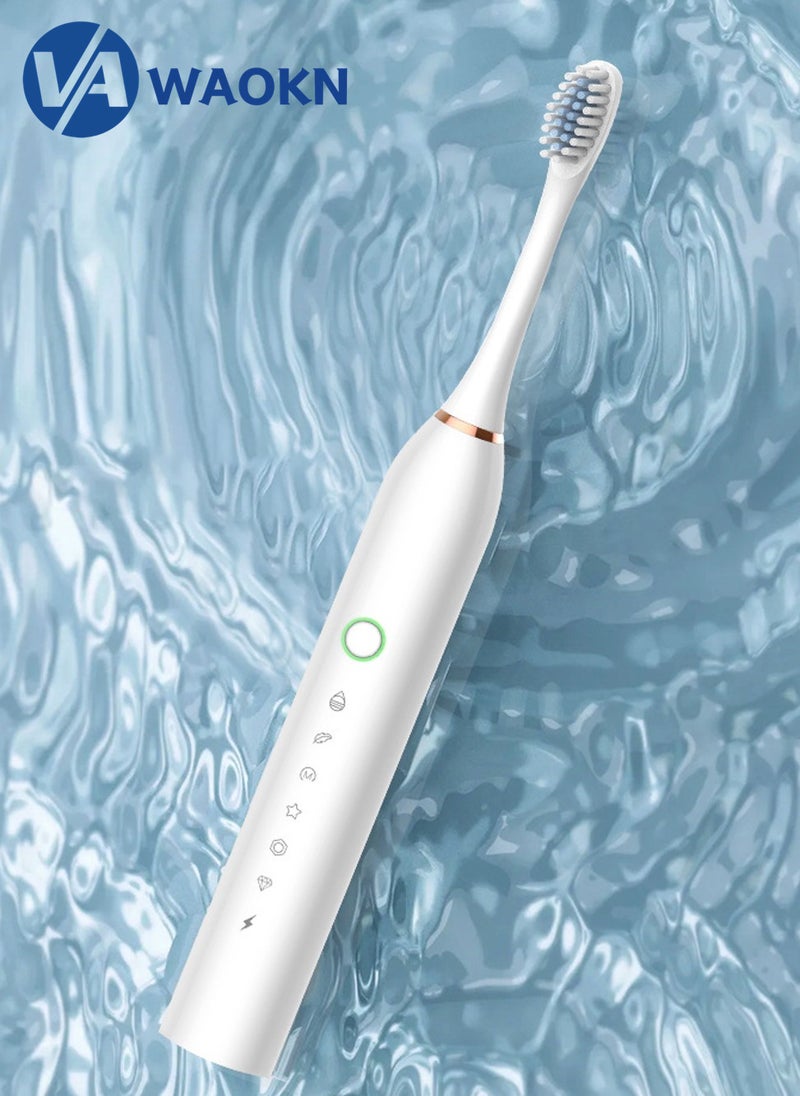 WAOKN Rechargeable Sonic Electric Toothbrush High-frequency Vibration IPX7 Waterproof Power Toothbrush 6 Modes Adjustable and Smart Electric Toothbrush with 4 Detachable Soft-bristle Brush Heads - Image 4