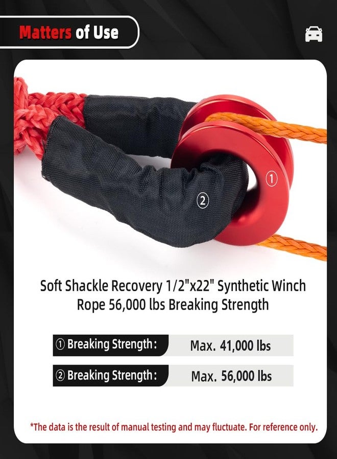 BARTOO ونش بارتو 66000 رطل، حلقة سحب مع قطعتين من حبل الونش الناعم 1/2 بوصة × 22 بوصة، ملحقات سحب لمركبات الطرق الوعرة ATV وUTV وSUV والشاحنات، أحمر - Image 5