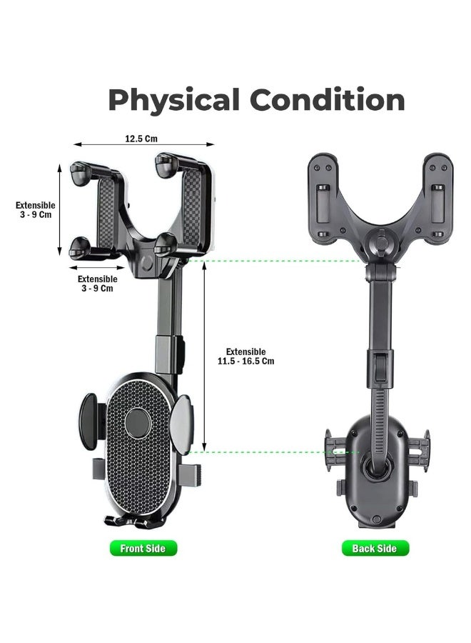 Mobile Holder For Car Mirror And Vent Phone Holder For Car Adjustable 360° Car Phone Holder GPS Phone Holder Car Suitable For IPhone Samsung And Most Phones 4 To 7" (Mirror - Image 3