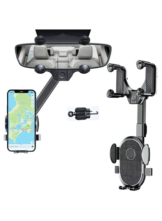 Mobile Holder For Car Mirror And Vent Phone Holder For Car Adjustable 360° Car Phone Holder GPS Phone Holder Car Suitable For IPhone Samsung And Most Phones 4 To 7" (Mirror - Image 1