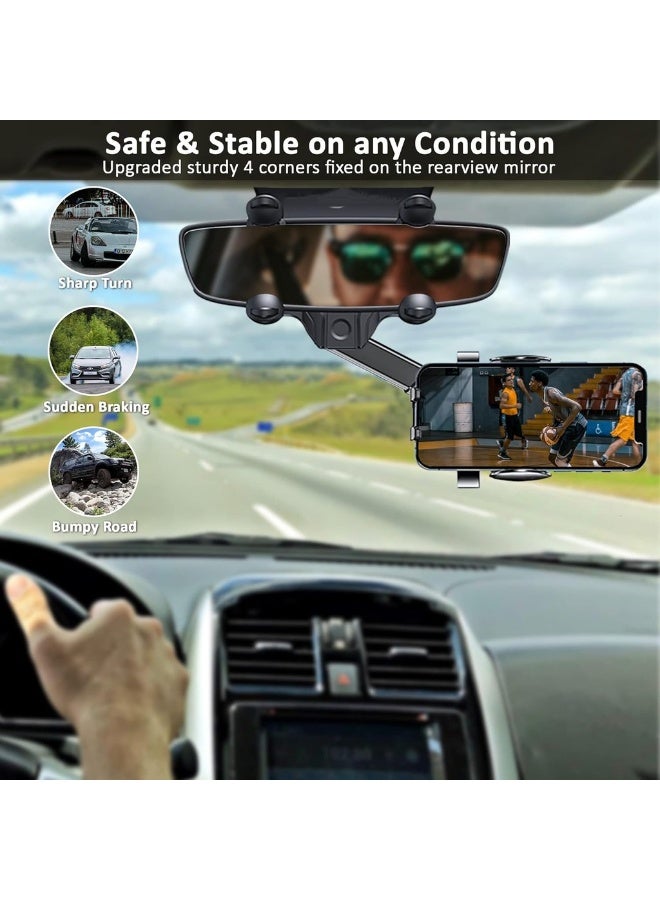 Mobile Holder For Car Mirror And Vent Phone Holder For Car Adjustable 360° Car Phone Holder GPS Phone Holder Car Suitable For IPhone Samsung And Most Phones 4 To 7" (Mirror - Image 4