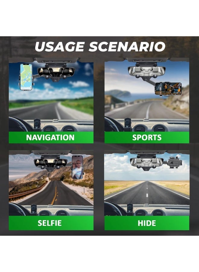 Mobile Holder For Car Mirror And Vent Phone Holder For Car Adjustable 360° Car Phone Holder GPS Phone Holder Car Suitable For IPhone Samsung And Most Phones 4 To 7" (Mirror - Image 5