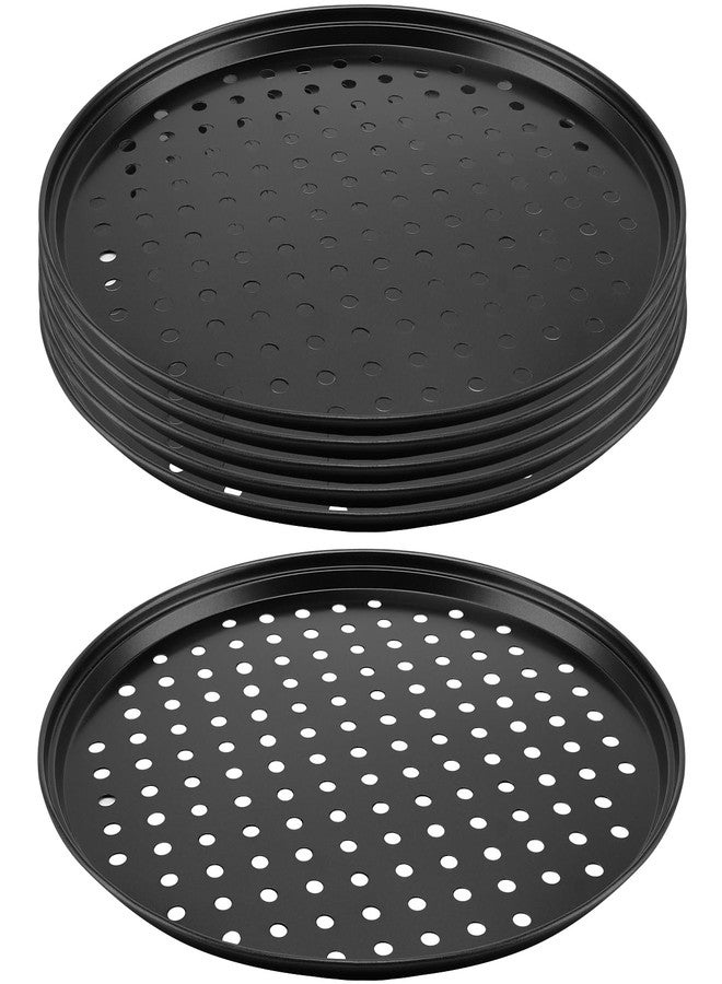 MANCHAP 6 Pack 12.5 Inch Black Pizza Pan with Holes, 32cm Perforated Carbon Steel Pizza Baking Pan, Round Nonstick Pizza Tray for Baking, Kitchen - Image 1