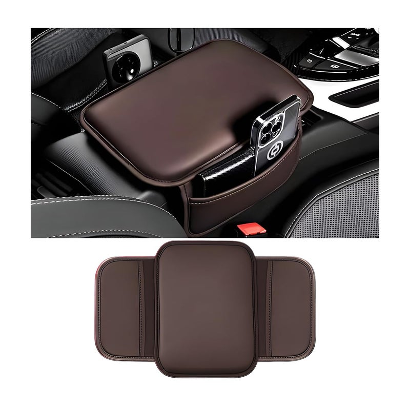 Bittwee Car Center Console Cover, Leather Vehicle Arm Rest Cushion Mat with Storage Pocket, Waterproof Anti-Scratch Auto Interior Armrest Pad Accessiories Universal for SUV, Truck, RV（Coffee） - Image 1