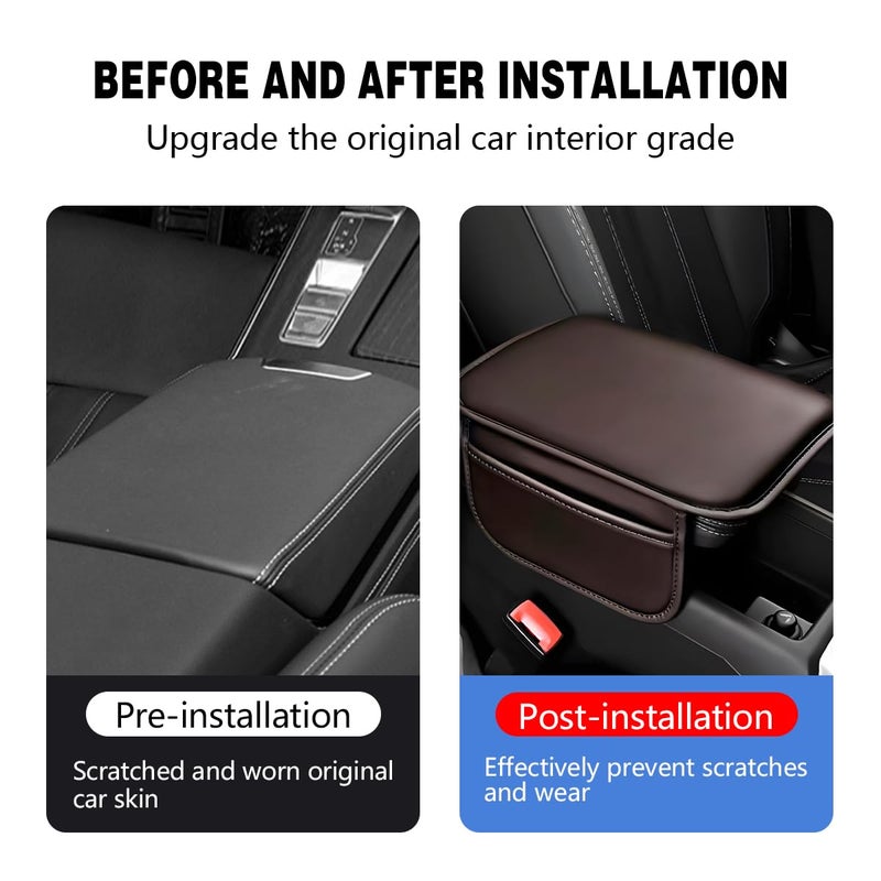 Bittwee Car Center Console Cover, Leather Vehicle Arm Rest Cushion Mat with Storage Pocket, Waterproof Anti-Scratch Auto Interior Armrest Pad Accessiories Universal for SUV, Truck, RV（Coffee） - Image 3