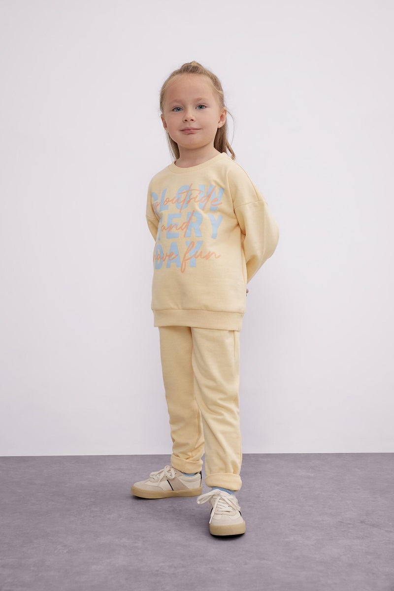 DeFacto Beige BabyGirl Baby Girl Slogan Printed Sweatshirt Fabric 2 Piece Set Casual - Image 2