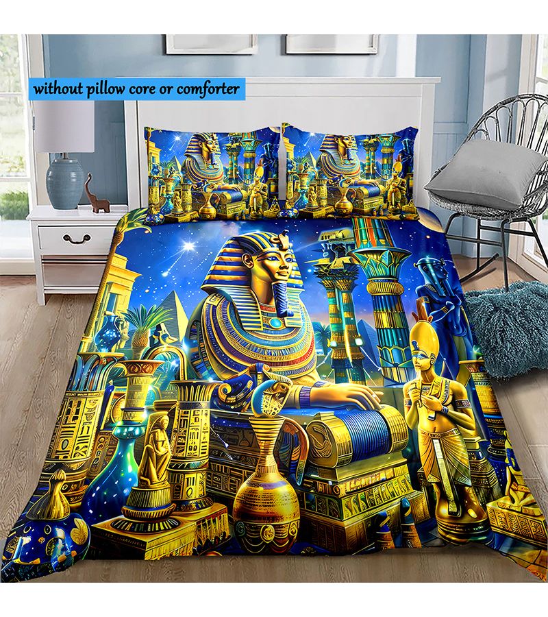 غطاء لحاف مطبوع بكنوز أبو الهول المصرية الذهبية، طقم متعدد الألوان، مقاس 86×81 - Image 4