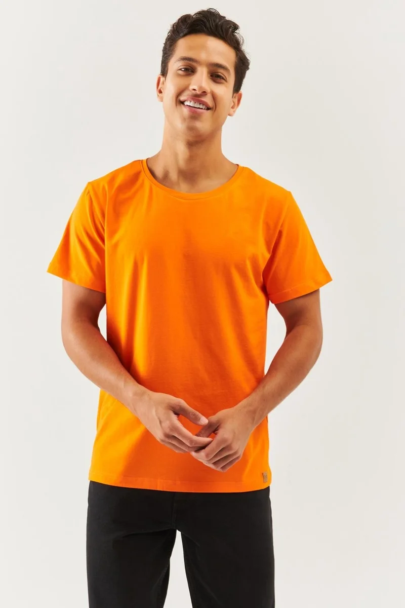 Butikgiz Orange Oversize ComfortableCotton Combed Crew Neck Short Sleeve Basic T-Shirt Trendy Collection