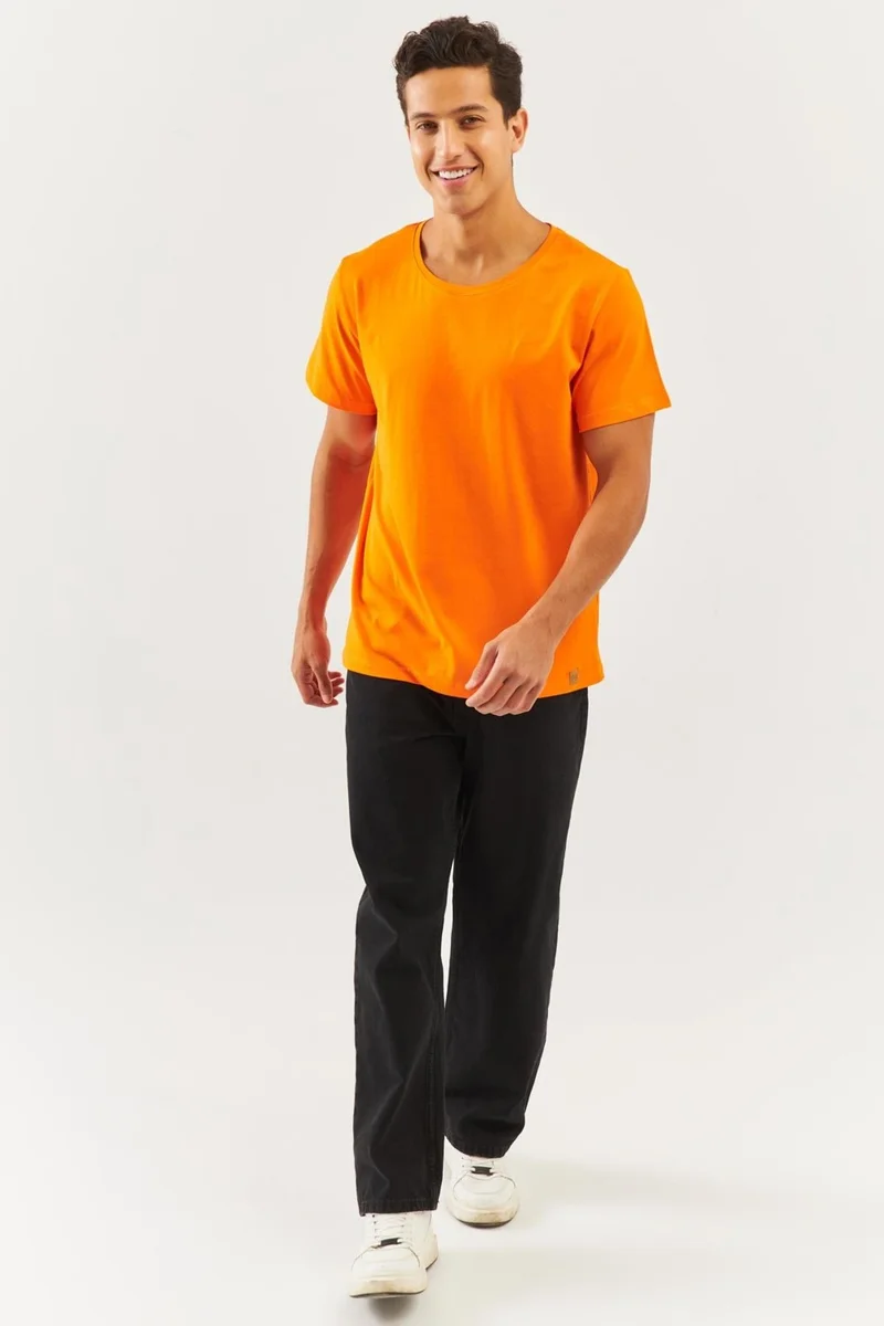Butikgiz Orange Oversize ComfortableCotton Combed Crew Neck Short Sleeve Basic T-Shirt Trendy Collection