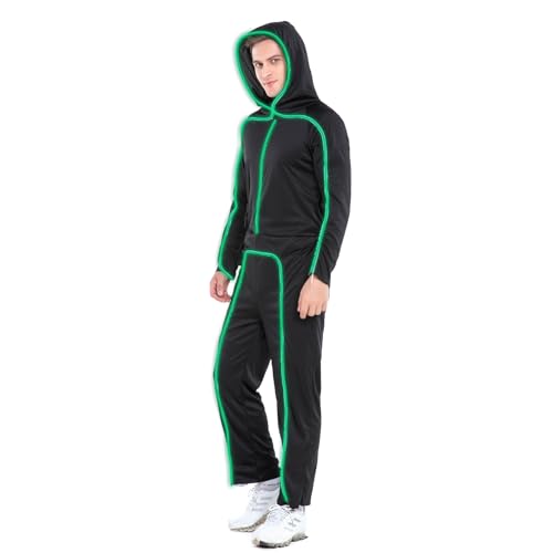 HSCTEK Light Up Stick Figure Costume Adult, Halloween Led Stick Man Costumes Youth Men Women, Glow in Dark Stickman Cosplay (Green, Meidum) - Image 2