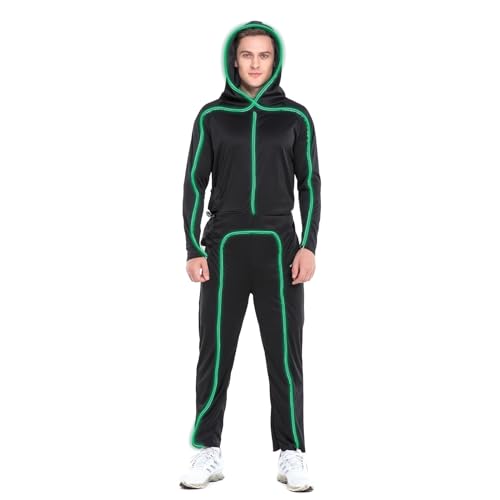 HSCTEK Light Up Stick Figure Costume Adult, Halloween Led Stick Man Costumes Youth Men Women, Glow in Dark Stickman Cosplay (Green, Meidum) - Image 5