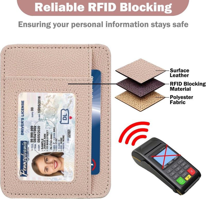 Hot Cool Card Holder Wallet Front Pocket Minimalist Travel Cute Funny Thin Leather With RFID Blocking Small Credit Card Holder Wallet for Men & Women Girls Organizer Gifts, Litchi Pink - Image 5