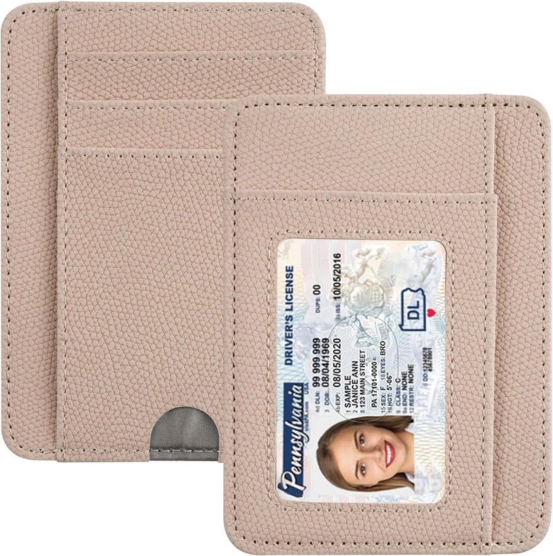 Hot Cool Card Holder Wallet Front Pocket Minimalist Travel Cute Funny Thin Leather With RFID Blocking Small Credit Card Holder Wallet for Men & Women Girls Organizer Gifts, Litchi Pink - Image 1