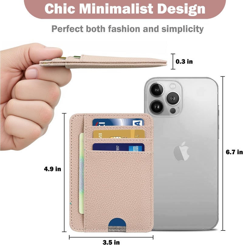 Hot Cool Card Holder Wallet Front Pocket Minimalist Travel Cute Funny Thin Leather With RFID Blocking Small Credit Card Holder Wallet for Men & Women Girls Organizer Gifts, Litchi Pink - Image 4