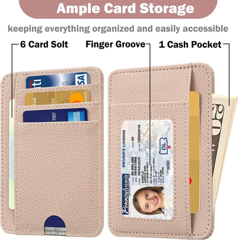 Hot Cool Card Holder Wallet Front Pocket Minimalist Travel Cute Funny Thin Leather With RFID Blocking Small Credit Card Holder Wallet for Men & Women Girls Organizer Gifts, Litchi Pink - Image 3