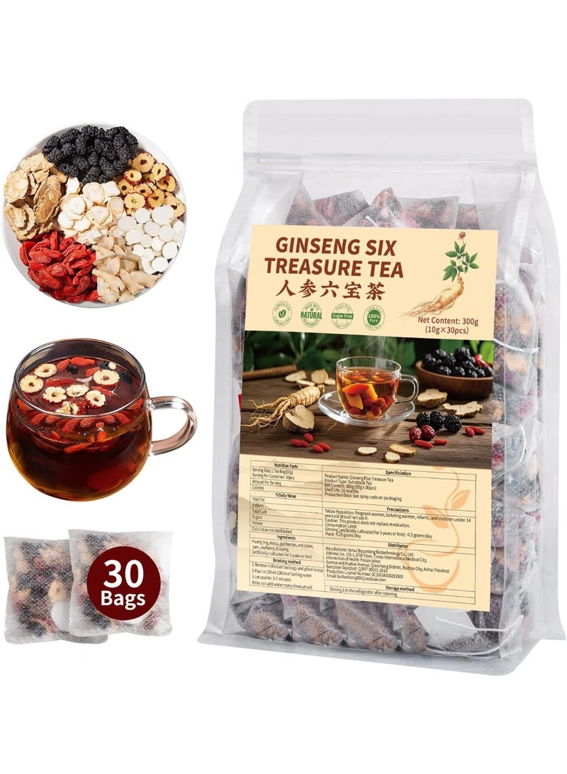 Kidney Tea Formula Ginseng Six Treasure Tea - Natural Chinese Traditional Herbal Ginseng Five Treasures Kidney Detox Cleanse Teabag For Men Women