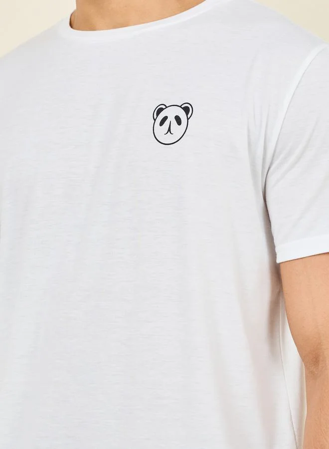 ستايلي Panda Print Crew Neck T-shirt and Checkered  Short Set