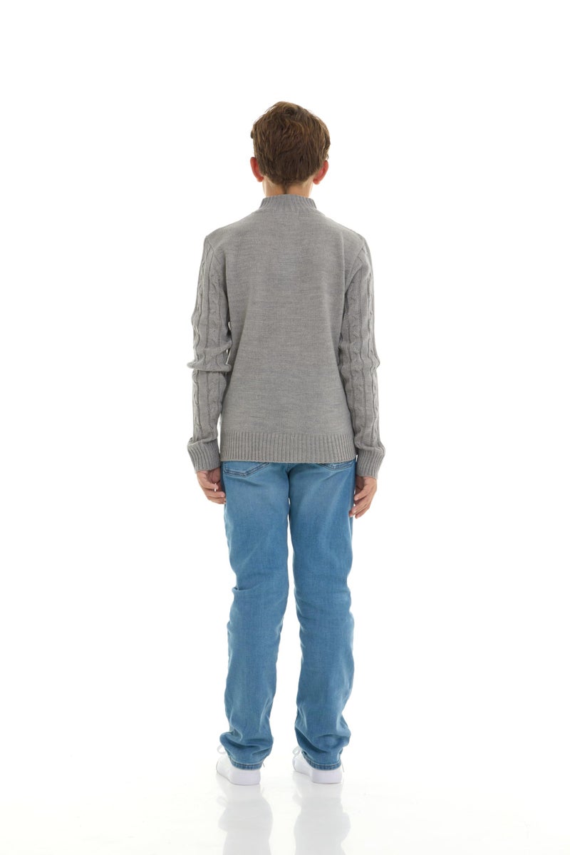 Sezzit Boys Quarter Zip Cable Knit Sweater â€“ Classic Warm Pullover for Kids.Perfect for School, Chirtmas, Fall and Winter. Grey -Size 5/6 - Image 2