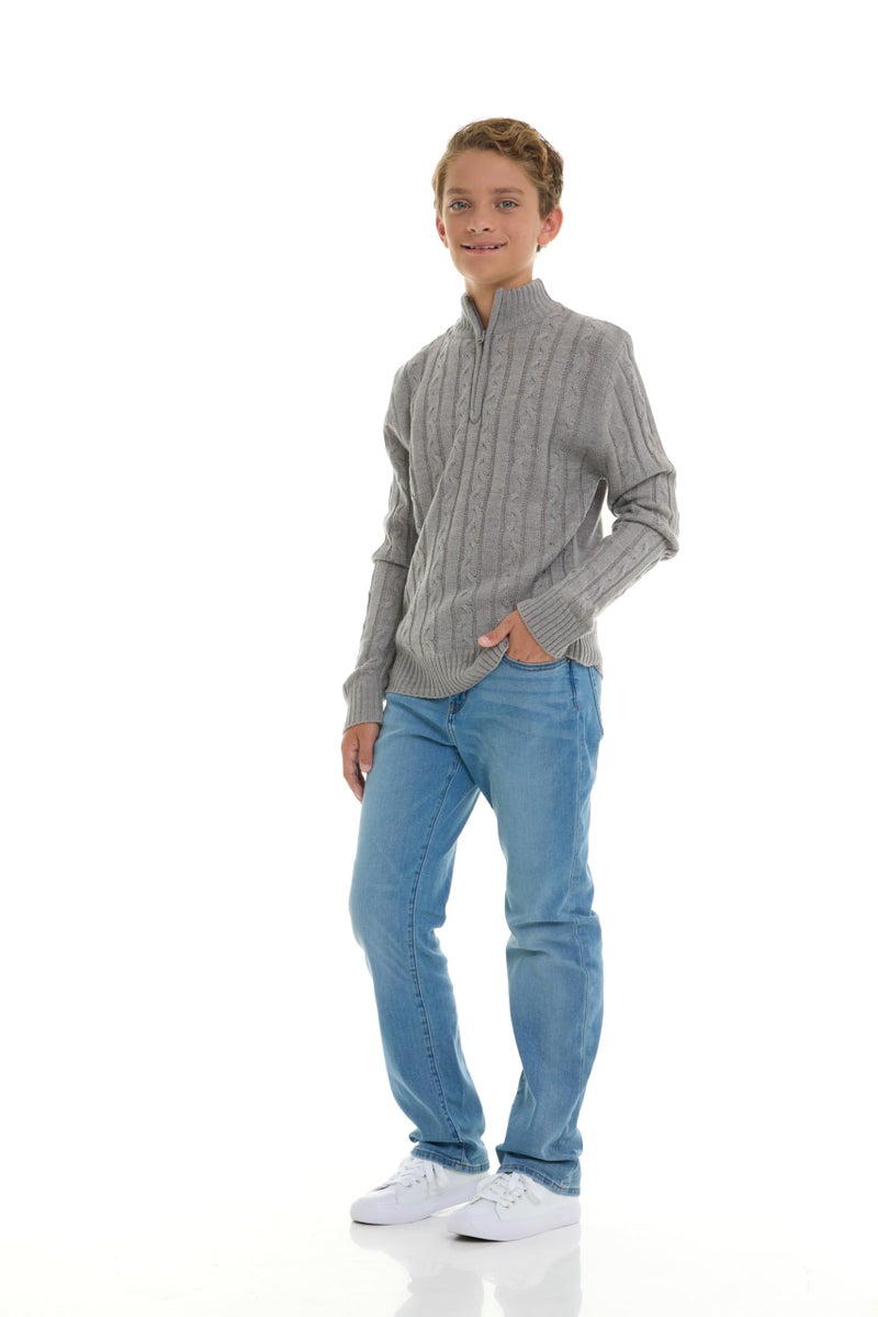 Sezzit Boys Quarter Zip Cable Knit Sweater â€“ Classic Warm Pullover for Kids.Perfect for School, Chirtmas, Fall and Winter. Grey -Size 5/6 - Image 3