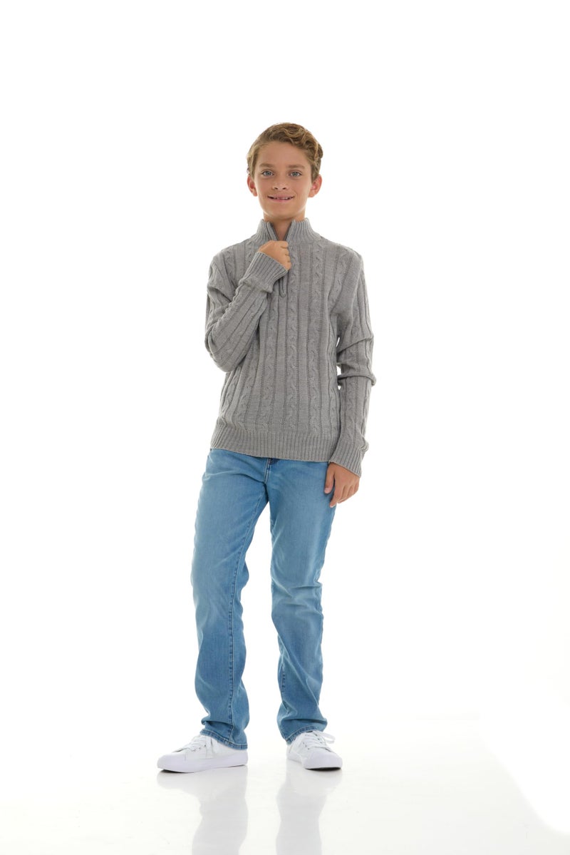 Sezzit Boys Quarter Zip Cable Knit Sweater â€“ Classic Warm Pullover for Kids.Perfect for School, Chirtmas, Fall and Winter. Grey -Size 5/6 - Image 4