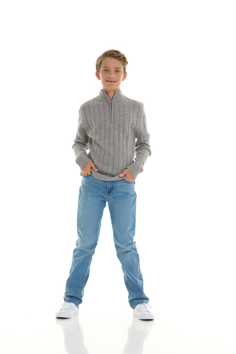 Sezzit Boys Quarter Zip Cable Knit Sweater â€“ Classic Warm Pullover for Kids.Perfect for School, Chirtmas, Fall and Winter. Grey -Size 5/6 - Image 5
