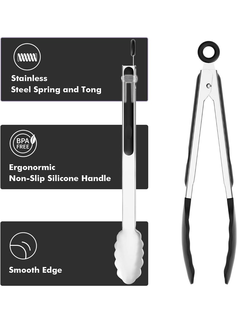 Set of 2 Cooking Tongs,600ºF High Heat-Resistant,Kitchen Utensils,Cooking Utensils for Grill,Salad,BBQ,Frying,Baking,Serving 9/12 inches - Image 4