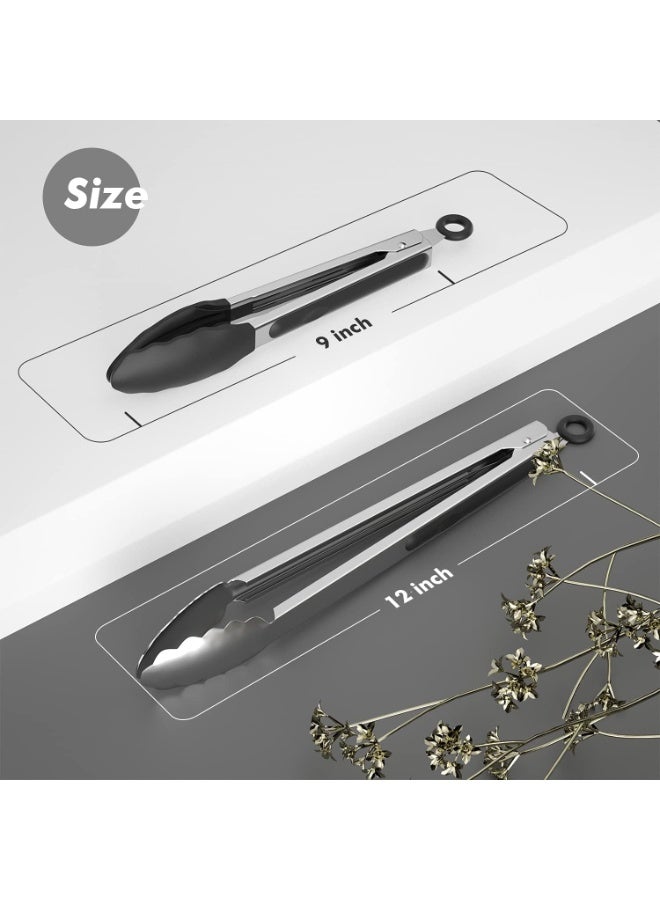 Set of 2 Cooking Tongs,600ºF High Heat-Resistant,Kitchen Utensils,Cooking Utensils for Grill,Salad,BBQ,Frying,Baking,Serving 9/12 inches - Image 2
