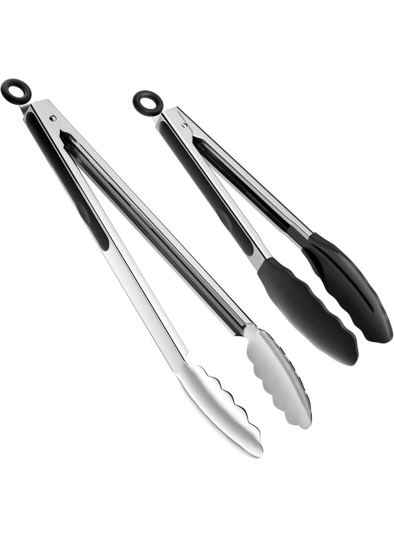 Set of 2 Cooking Tongs,600ºF High Heat-Resistant,Kitchen Utensils,Cooking Utensils for Grill,Salad,BBQ,Frying,Baking,Serving 9/12 inches - Image 1