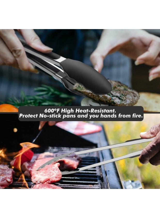 Set of 2 Cooking Tongs,600ºF High Heat-Resistant,Kitchen Utensils,Cooking Utensils for Grill,Salad,BBQ,Frying,Baking,Serving 9/12 inches - Image 5