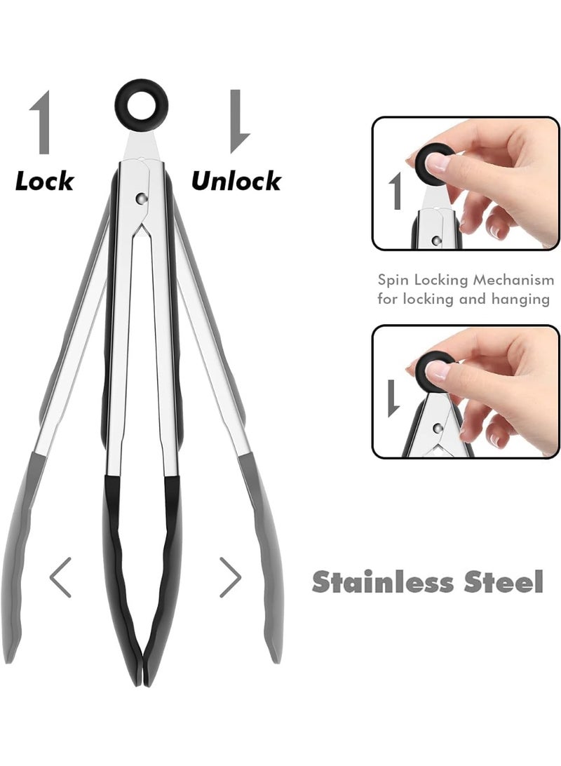 Set of 2 Cooking Tongs,600ºF High Heat-Resistant,Kitchen Utensils,Cooking Utensils for Grill,Salad,BBQ,Frying,Baking,Serving 9/12 inches - Image 3