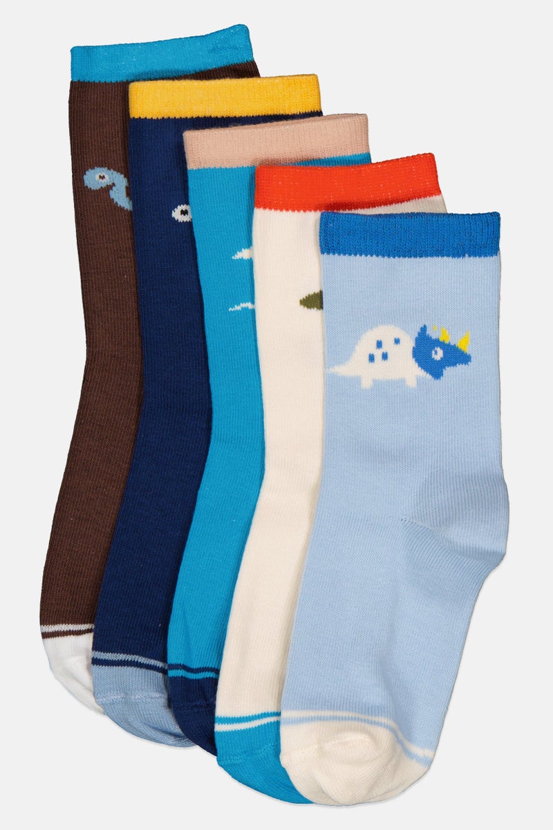 RBX Kids Boy 5 Pairs Graphic Print Crew Sock, Multicolor  - Image 1