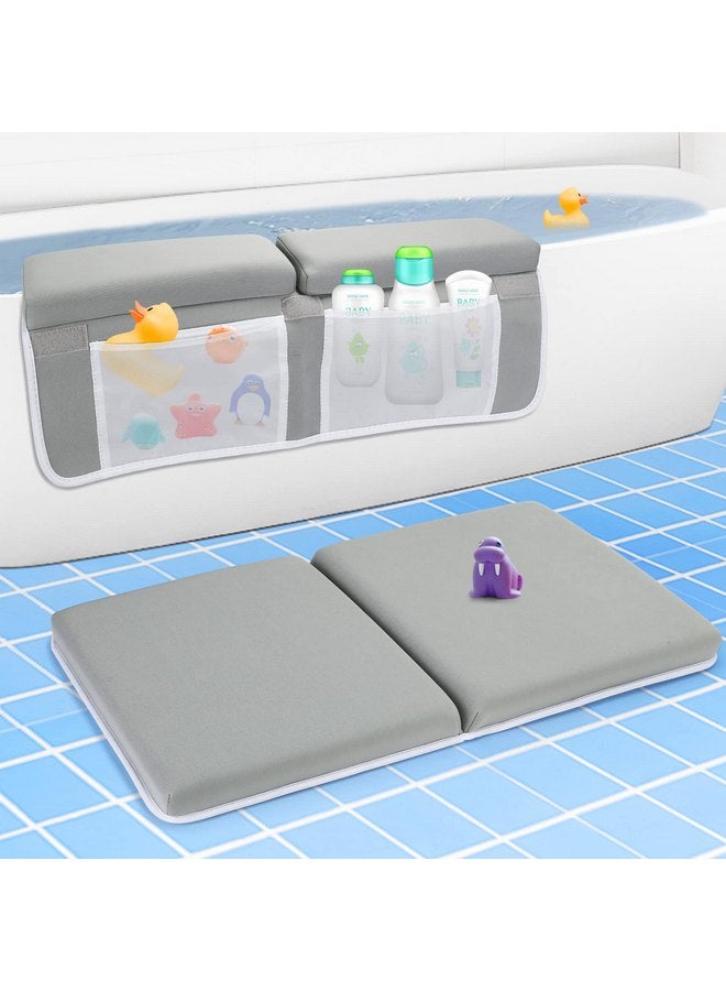 Beyoung Baby Bath Kneeler and Elbow Kneeling Rest Pad Set, Thickened Bathtub Kneeler Pad with Memory Foam and Bath Toys Organizer, Ideal Bath Kneeling Pad for Bathing Baby,Grey - Image 1