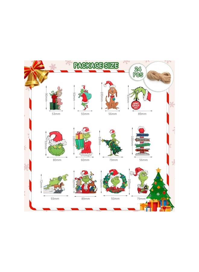 The Bros 24Pcs Wooden Christmas Tree Hanging Ornaments - Whimsical Green Christmas Decorations - Image 5