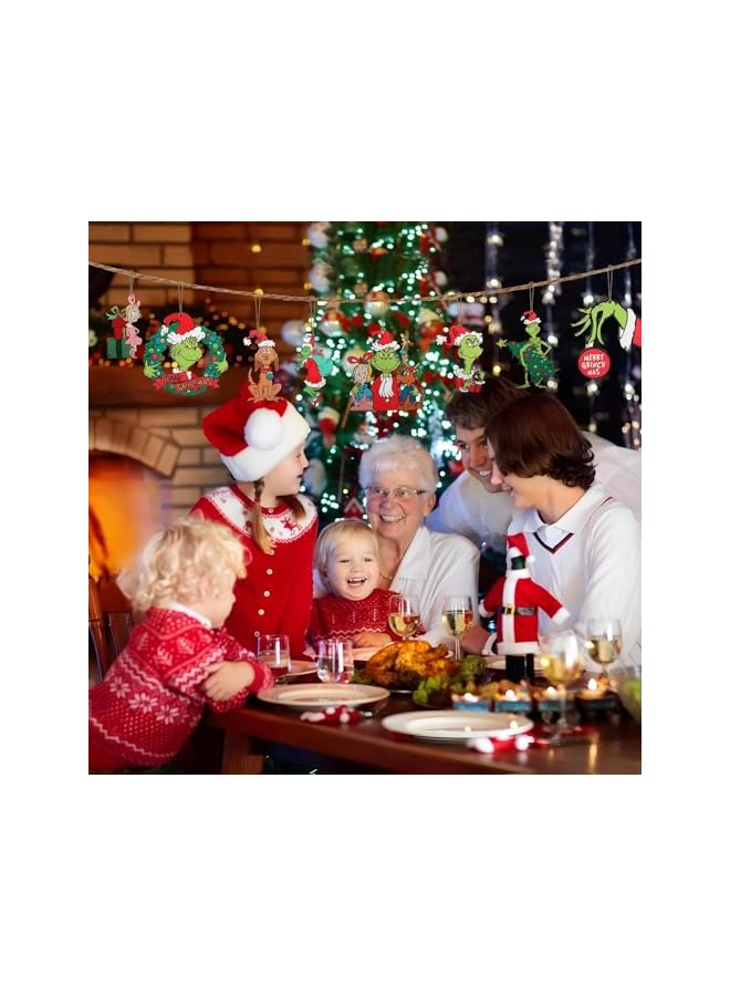 The Bros 24Pcs Wooden Christmas Tree Hanging Ornaments - Whimsical Green Christmas Decorations - Image 4