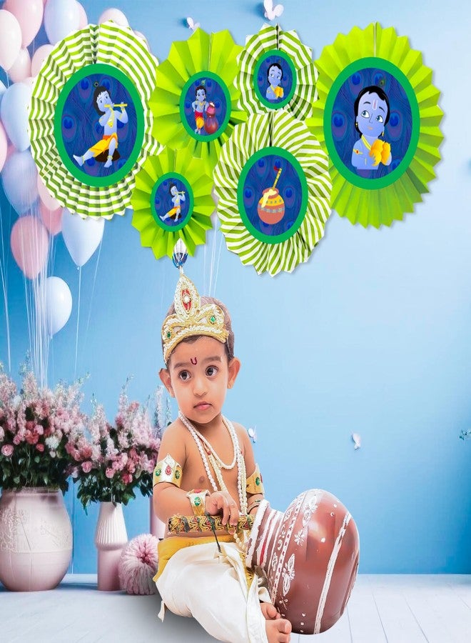 Untumble Krishna Theme Birthday Decoration Set - Includes 6 Paper Fans with Krishna Stickers | Birthday Banner Decor, Janmashtami Decor, Naming Ceremony, Photoshoot Props - Image 4