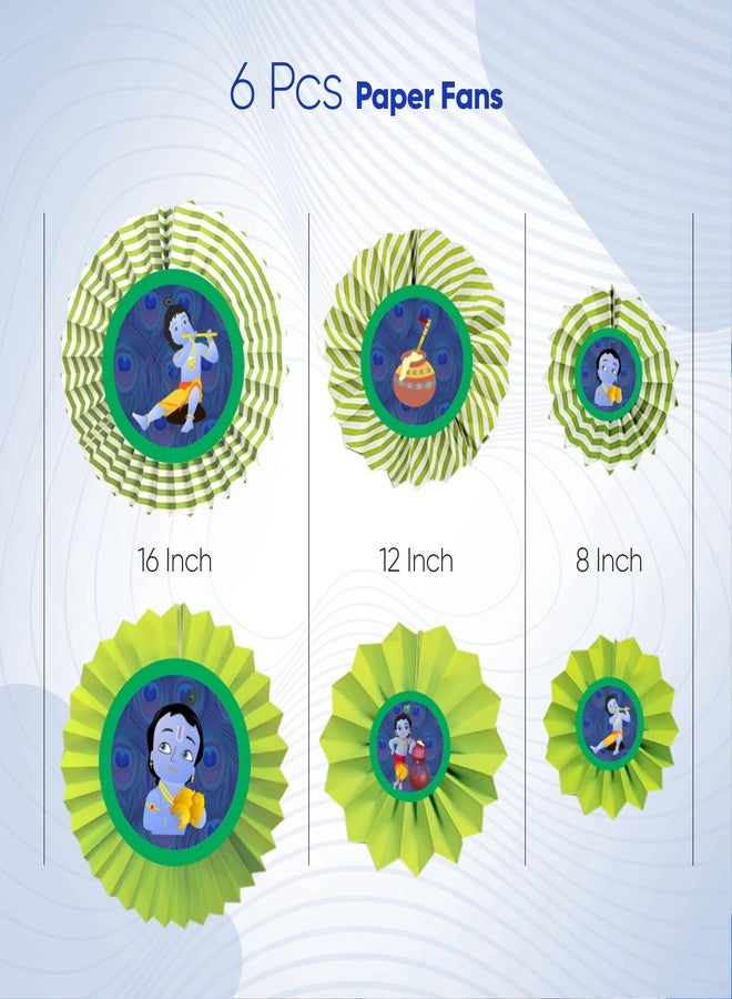 Untumble Krishna Theme Birthday Decoration Set - Includes 6 Paper Fans with Krishna Stickers | Birthday Banner Decor, Janmashtami Decor, Naming Ceremony, Photoshoot Props - Image 2